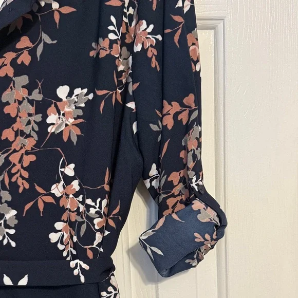 LOFT Navy Floral Long Sleeve Dress - Picture 2 of 10